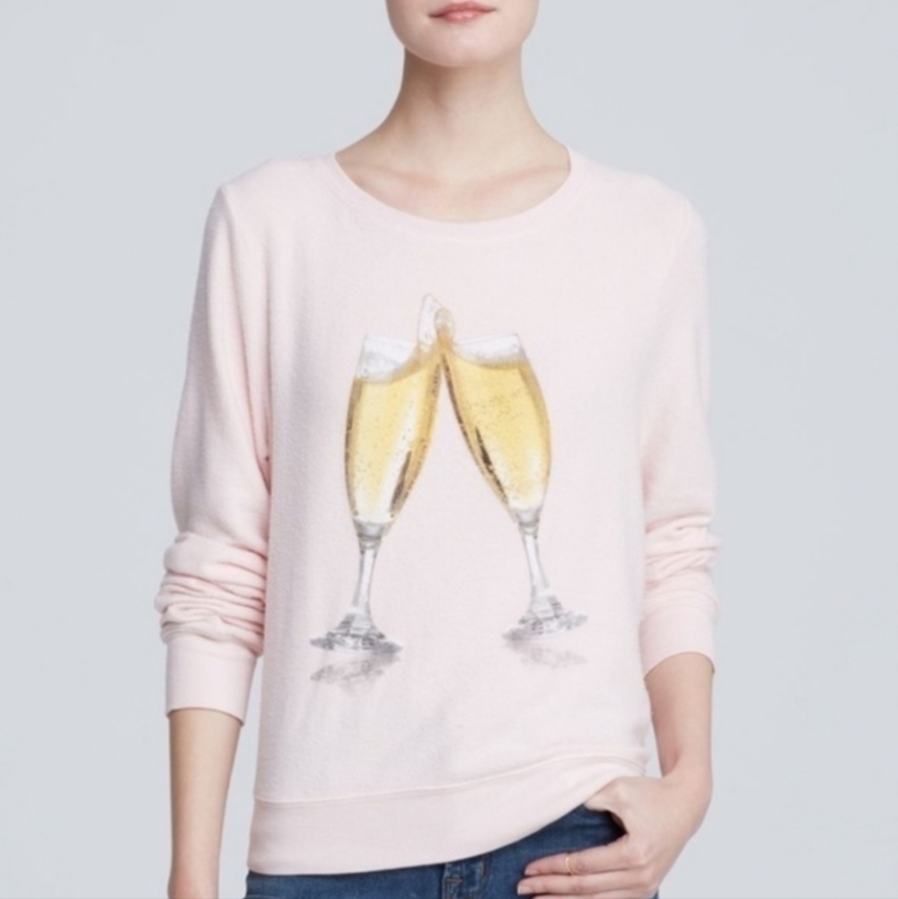 🥂 Wildfox Baby Pink Champs Baggy Beach Jumper, Size L~VGUC